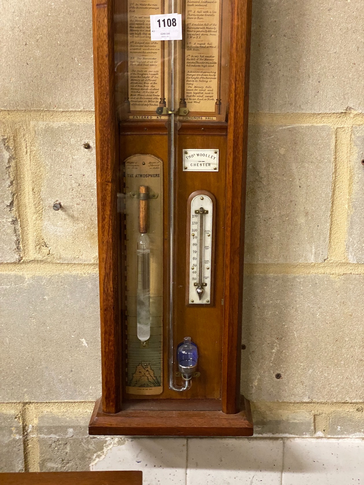 A Victorian oak Admiral Fitzroy type barometer by Thomas Woolley, Chester, height 116cm